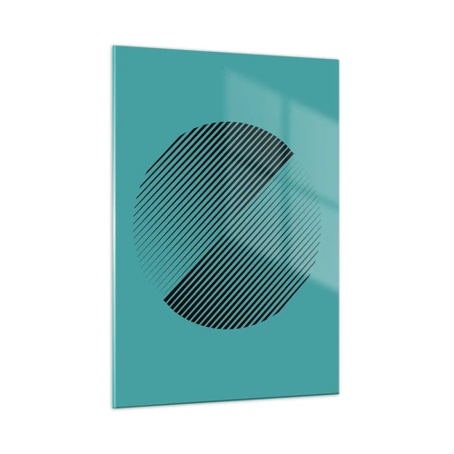 Quadro su vetro - Linee nere che formano un cerchio su uno sfondo turchese - 50x70cm - Cerchio: variazione geometrica - Decorazione murale moderna per soggiorno e camera da letto ARTTOR