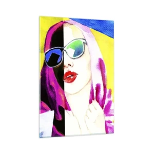 Quadro su vetro - Ritratto colorato di una donna che indossa occhiali da sole - 80x120cm - Non sono bianca e non sono nera - Decorazione murale moderna per soggiorno e camera da letto ARTTOR
