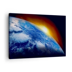 Quadro su tela - Stampe su Tela - Vista della Terra dallo spazio al tramonto - 70x50cm - L'alba sul pianeta azzurro - Decorazione murale moderna per soggiorno e camera da letto ARTTOR