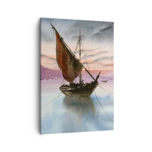Quadro su tela - Stampe su Tela - Due velieri ormeggiati in acque calme al tramonto - 50x70cm - La sera nel porto - Decorazione murale moderna per soggiorno e camera da letto ARTTOR