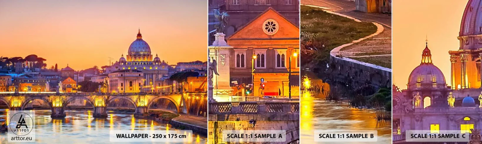 Campione Di Fotomurale Standard Eco - Tramonto sulla Città Eterna - Città, Roma, Architettura - 100x30 cm