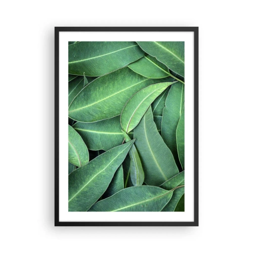 Poster in cornice nera - Foglie verdi disposte in una composizione densa - 50x70cm - Succosi e freschi - Decorazione murale moderna per soggiorno e camera da letto ARTTOR