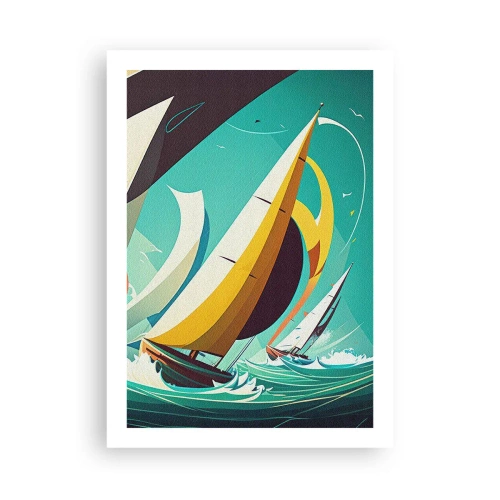 Poster - Regata velica astratta su un mare in tempesta - 50x70cm - Compagne degli elementi - Decorazione murale moderna per soggiorno e camera da letto ARTTOR