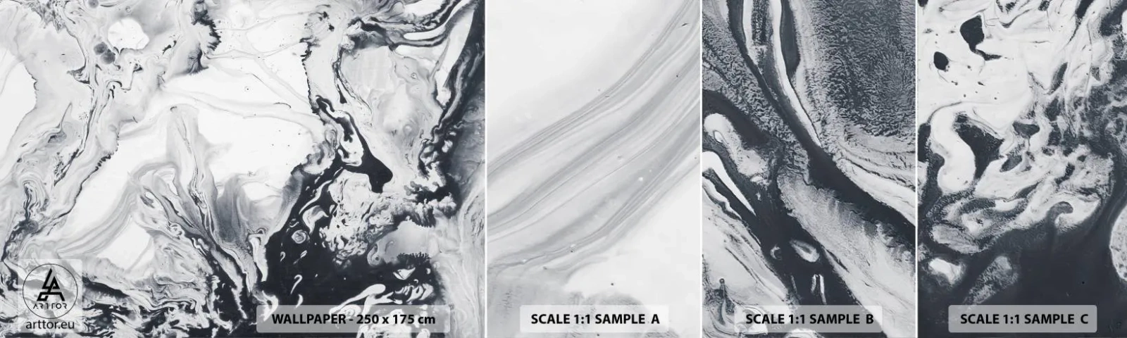 Campione di Fotomurale Adesivo Deluxe Sticker - Il centro della terra - Astrazione, Pezzo, Bianco e nero - 100x30 cm