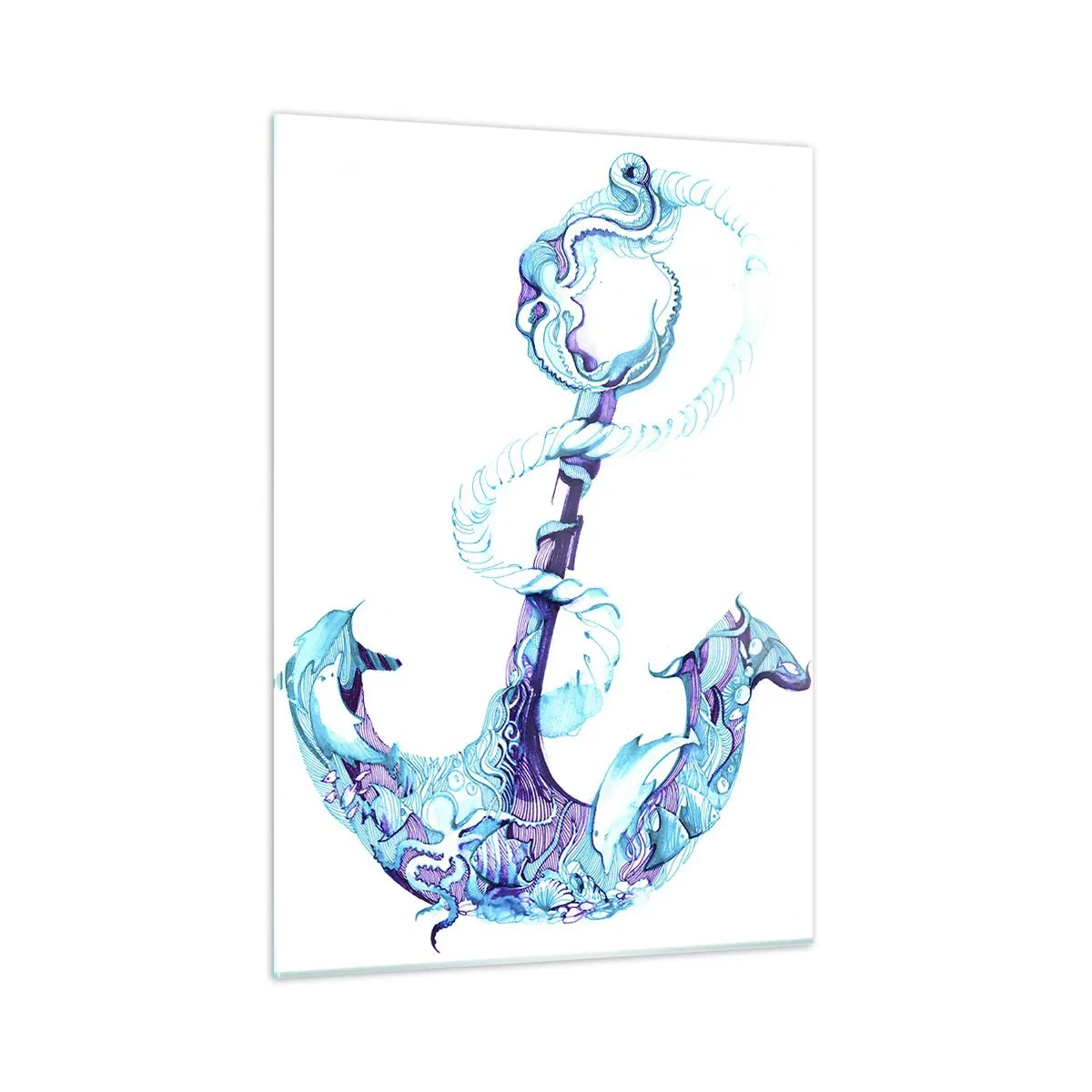 Quadro su vetro - Ancora con motivi nautici in stile artistico - 50x70cm - La confidente dei segreti del mare - Decorazione murale moderna per soggiorno e camera da letto ARTTOR