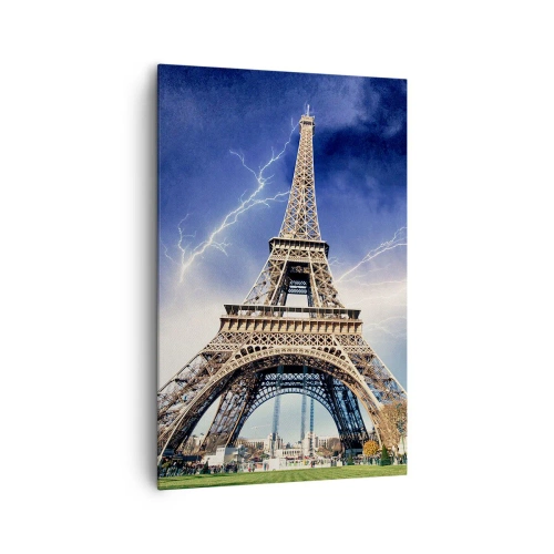 Quadro su tela - Stampe su Tela - La Torre Eiffel con un cielo tempestoso e fulmini sullo sfondo - 80x120cm - La signora delle tempeste - Decorazione murale moderna per soggiorno e camera da letto ARTTOR