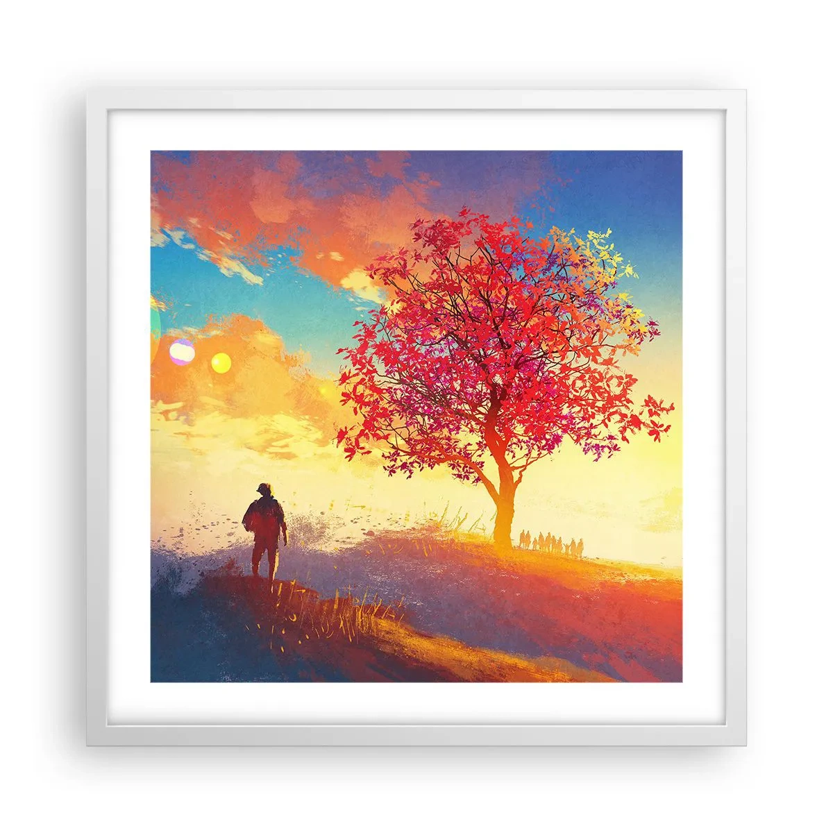 Poster in cornice bianca - Pellegrino alla meta - 50x50 cm