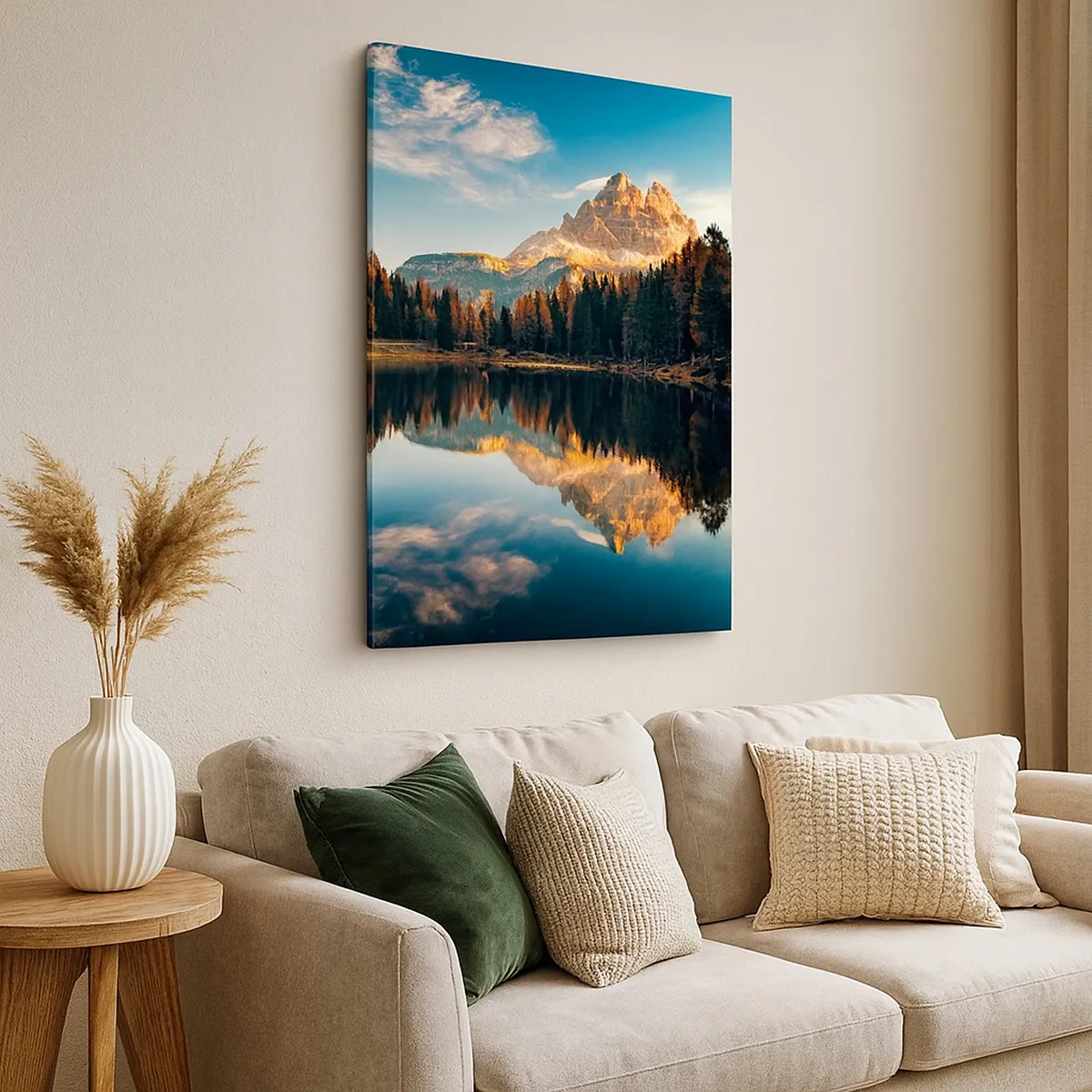 Quadro su tela - Stampe su Tela - Paesaggio montano con lago e foresta - 50x70cm - Paesaggio doppio - Decorazione murale moderna per soggiorno e camera da letto ARTTOR