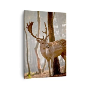 Quadro su tela - Stampe su Tela - Cervi nella foresta nella nebbia mattutina - 70x100cm - La luce della giovinezza - Decorazione murale moderna per soggiorno e camera da letto ARTTOR