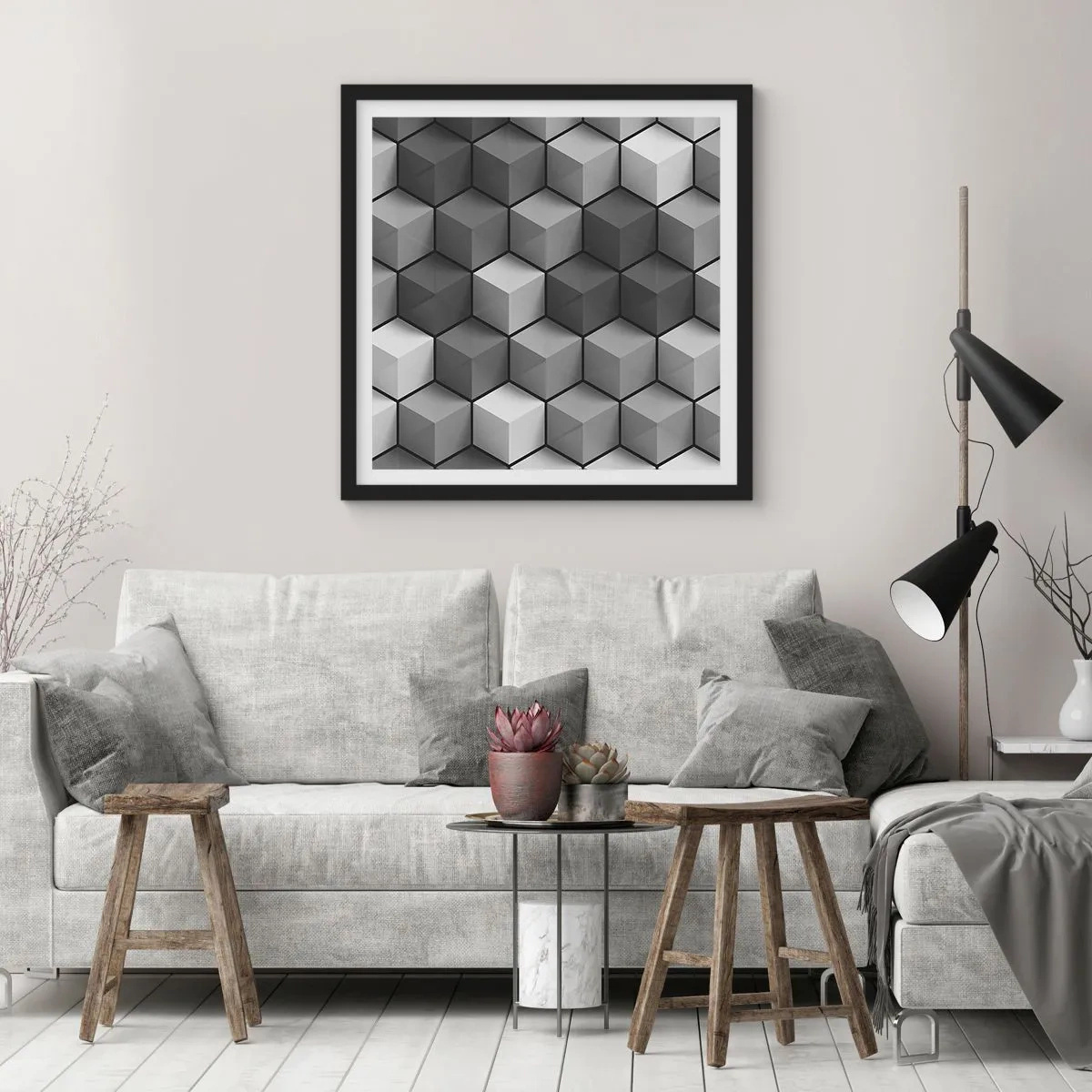 Poster in cornice nera - Puzzle cubista - 60x60 cm