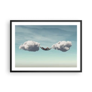 Poster in cornice nera - Una persona che si rilassa su un'amaca sospesa tra le nuvole - 70x50cm - La felicità del momento - Decorazione murale moderna per soggiorno e camera da letto ARTTOR