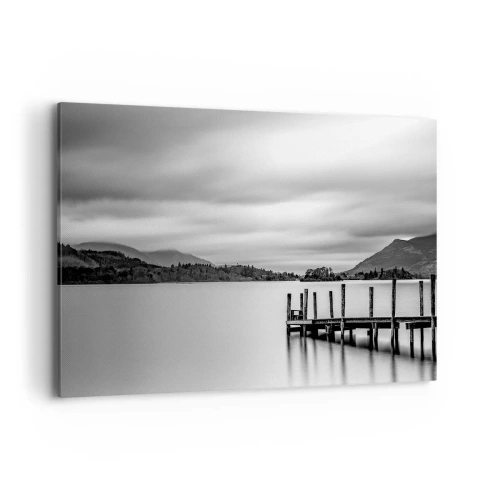 Quadro su tela - Stampe su Tela - Paesaggio in bianco e nero con un molo su un lago - 120x80cm - Mitezza e forza - Decorazione murale moderna per soggiorno e camera da letto ARTTOR