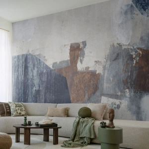 Fotomurali Premium Canvas - Forme blu e marroni - Pezzo, Astrazione, Minimalismo - 300x210 cm