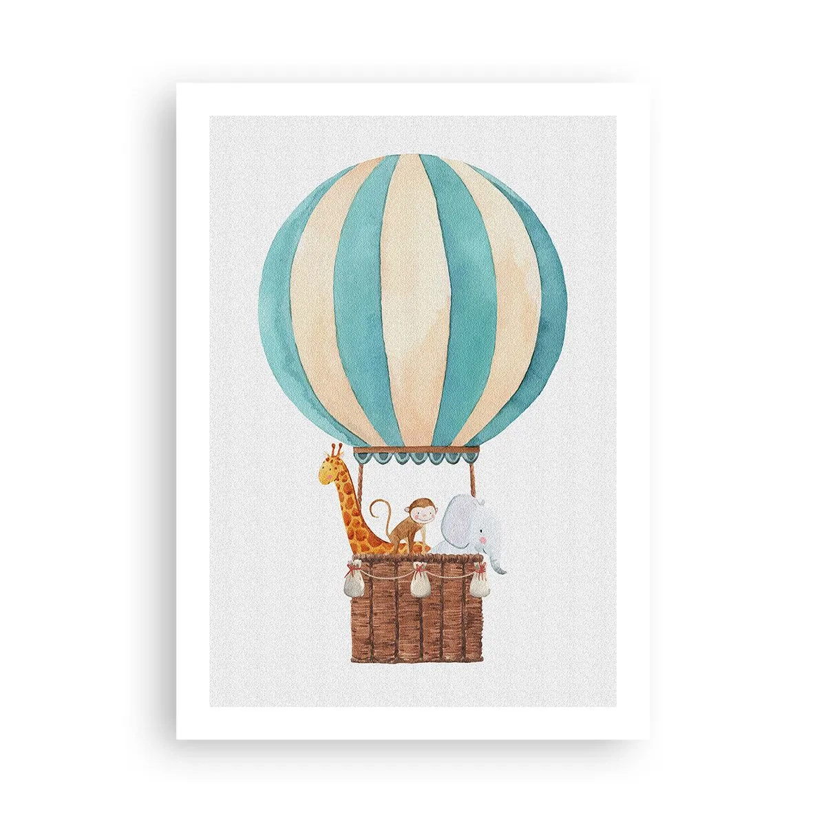 Poster - Illustrazione ad acquerello di una mongolfiera con simpatici animali - 50x70cm - Una gita fantastica - Decorazione murale moderna per soggiorno e camera da letto ARTTOR
