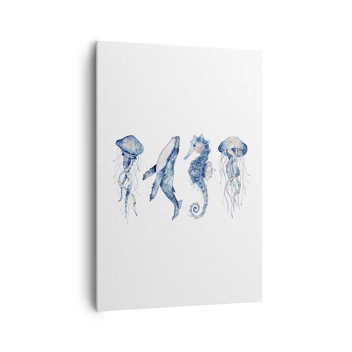 Quadro su tela - Stampe su Tela - Medusa, balena e cavalluccio marino in stile acquerello - 70x100cm - Meraviglie del mare - Decorazione murale moderna per soggiorno e camera da letto ARTTOR