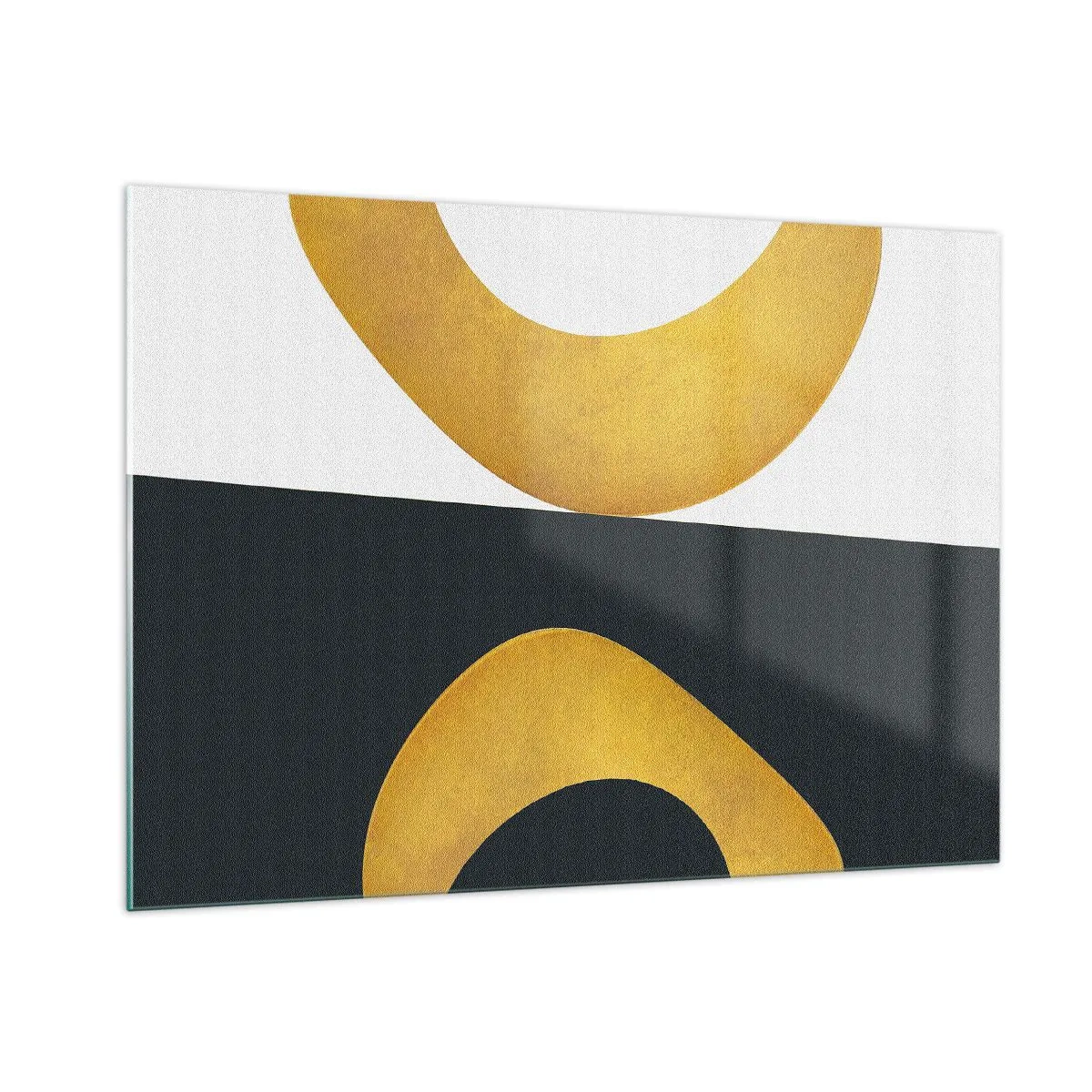 Quadro su vetro - Forme geometriche dorate su sfondo bianco e nero - 100x70cm - Iniziamo dall'oro - Decorazione murale moderna per soggiorno e camera da letto ARTTOR