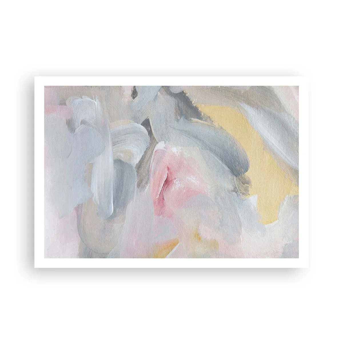 Poster - Pennellate pastello astratte nelle tonalità del rosa e del grigio. - 100x70cm - Nel mondo pastello - Decorazione murale moderna per soggiorno e camera da letto ARTTOR