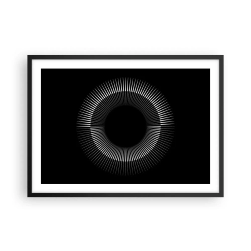 Poster in cornice nera - Cerchio grafico con raggi in bianco e nero - 70x50cm - Sole nero - Decorazione murale moderna per soggiorno e camera da letto ARTTOR