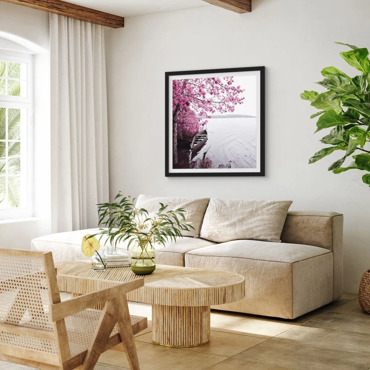 Poster in cornice nera - Nel silenzio rosa - 40x40 cm