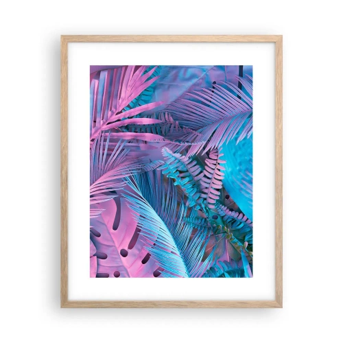 Poster in cornice rovere chiaro - Tropici in rosa e blu - 40x50 cm