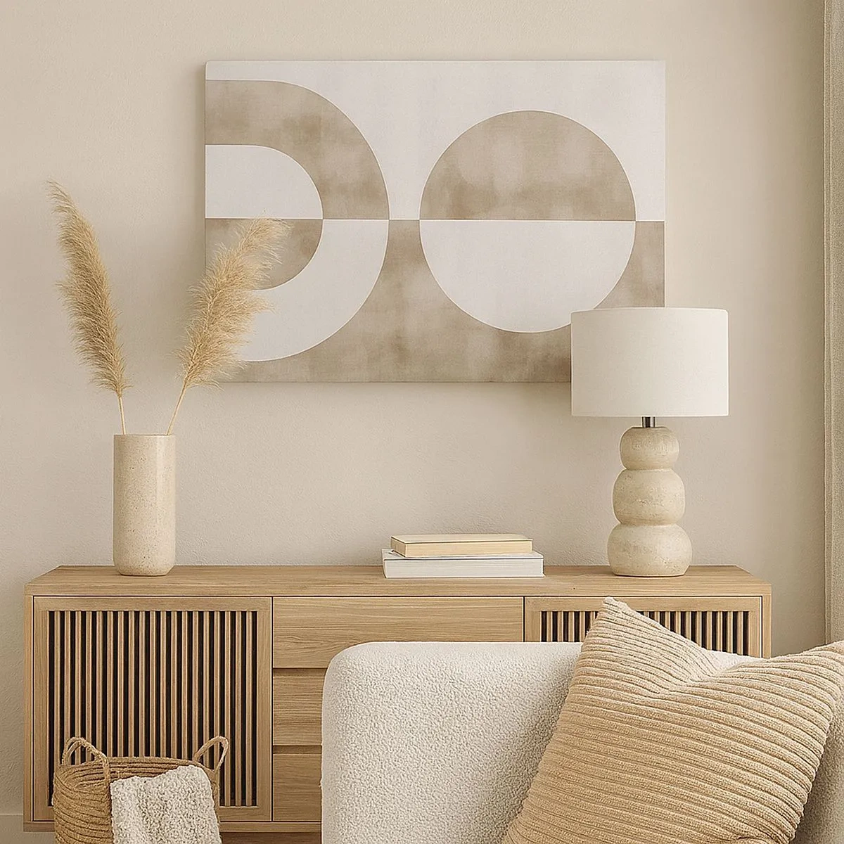 Quadro su tela - Stampe su Tela - Un dipinto astratto nei toni del beige con forme geometriche e simmetria. - 70x50cm - Analogie e differenze - Decorazione murale moderna per soggiorno e camera da letto ARTTOR