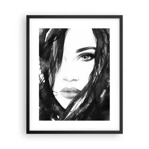 Poster in cornice nera - Ritratto di donna in bianco e nero - 40x50 cm
