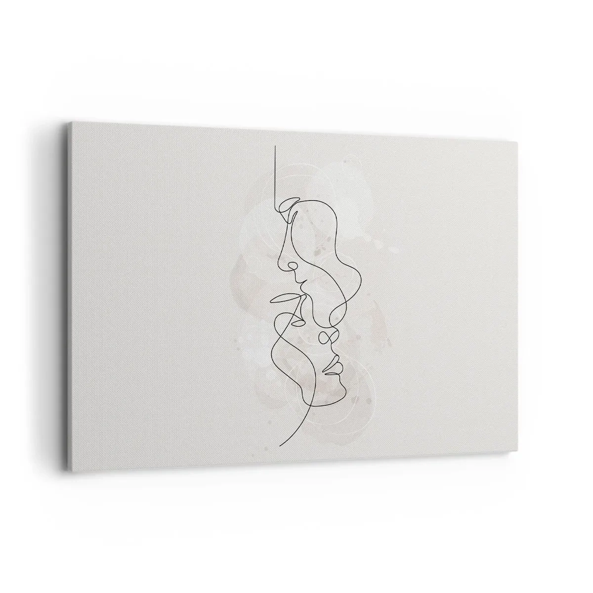 Quadro su tela - Stampe su Tela - Contorno astratto di due volti su uno sfondo chiaro - 120x80cm - Intrecciati in un abbraccio - Decorazione murale moderna per soggiorno e camera da letto ARTTOR