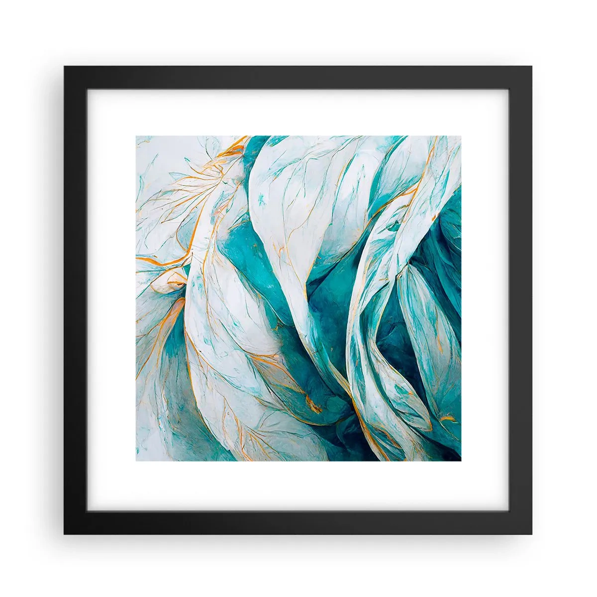 Poster in cornice nera - Astrazione blu con motivi d'oro - 30x30 cm