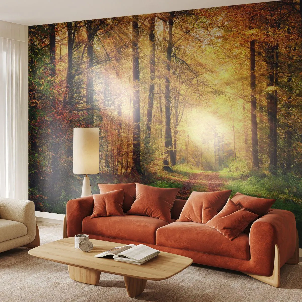 Fotomurali Autoadesivo Deluxe Sticker - Il silenzio d'oro del bosco - Paesaggio, foresta, Strada forestale - 150x105 cm