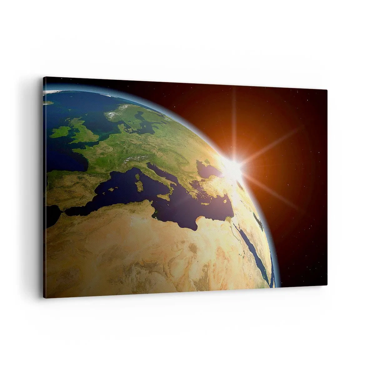 Quadro su tela - Stampe su Tela - Vista della Terra dallo spazio con i raggi del sole all'orizzonte - 100x70cm - Il sorgere del sole - Decorazione murale moderna per soggiorno e camera da letto ARTTOR