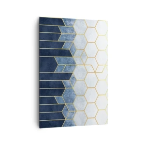 Quadro su tela - Stampe su Tela - Motivo geometrico nei toni dell'oro e del blu navy - 70x100cm - Composizione a ritmo sincopato - Decorazione murale moderna per soggiorno e camera da letto ARTTOR