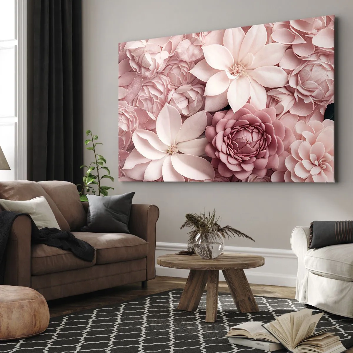 Quadro su tela - Stampe su Tela - Fiori nelle tonalità del rosa e del bianco in un approccio artistico - 100x70cm - Nei petali di rosa - Decorazione murale moderna per soggiorno e camera da letto ARTTOR