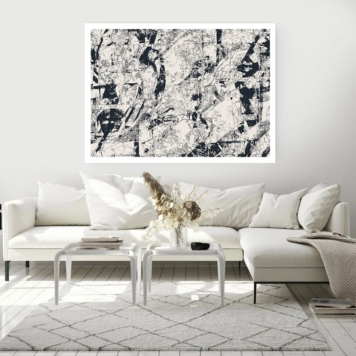 Poster - Composizione astratta in bianco e nero con un layout dinamico - 100x70cm - La compenetrazione degli opposti - Decorazione murale moderna per soggiorno e camera da letto ARTTOR