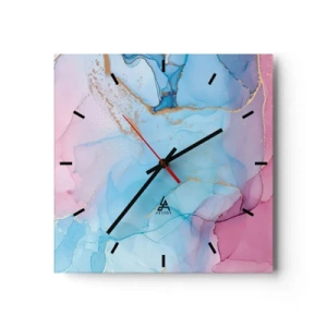 Orologio da parete - Orologio in Vetro - Motivi pastello astratti con accenti dorati - 30x30cm - Incontro e compenetrazione - Decorazione murale moderna per soggiorno e camera da letto ARTTOR