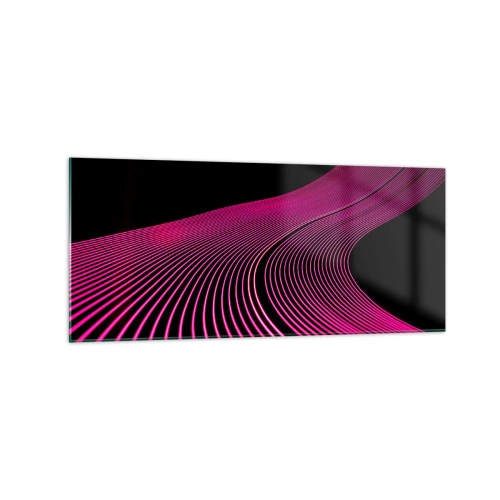 Quadro su vetro - Linee futuristiche nei toni del rosa su sfondo nero - 120x50cm - Il viale della luce - Decorazione murale moderna per soggiorno e camera da letto ARTTOR