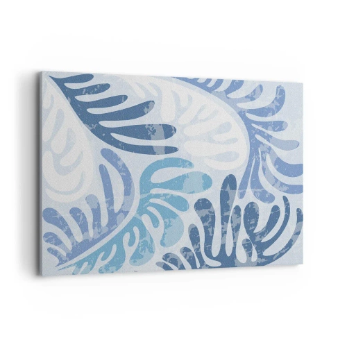 Quadro su tela - Stampe su Tela - Forme astratte nelle tonalità del blu su sfondo bianco - 120x80cm - Felci blu - Decorazione murale moderna per soggiorno e camera da letto ARTTOR