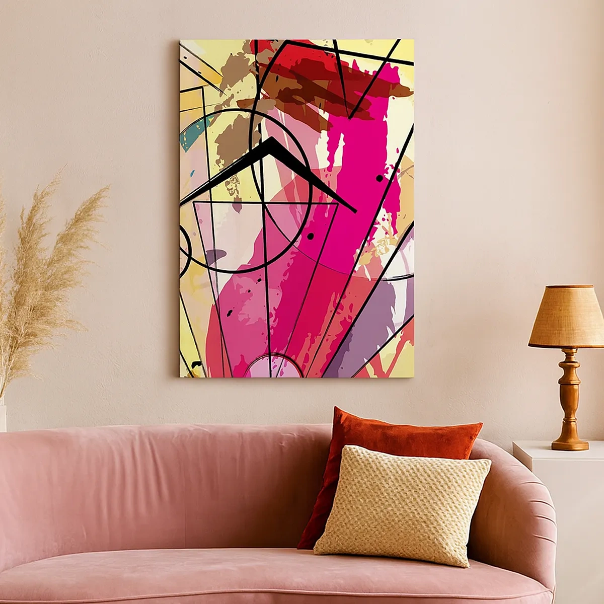 Quadro su tela - Stampe su Tela - Astrazione con linee e forme geometriche - 50x70cm - Esplosione - Decorazione murale moderna per soggiorno e camera da letto ARTTOR