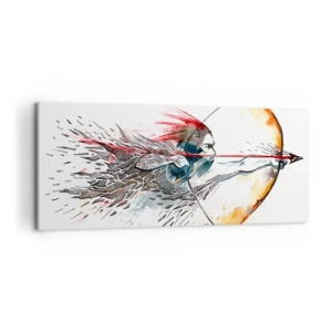 Quadro su tela - Stampe su Tela - Dipinto ad acquerello dinamico di un guerriero con arco e frecce - 120x50cm - Mitico guerriero con arco infuocato - Decorazione murale moderna per soggiorno e camera da letto ARTTOR
