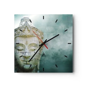 Orologio da parete - Orologio in Vetro - Statua del Buddha con una leggera nebbia su uno sfondo verde - 30x30cm - Cercando la luce - Decorazione murale moderna per soggiorno e camera da letto ARTTOR