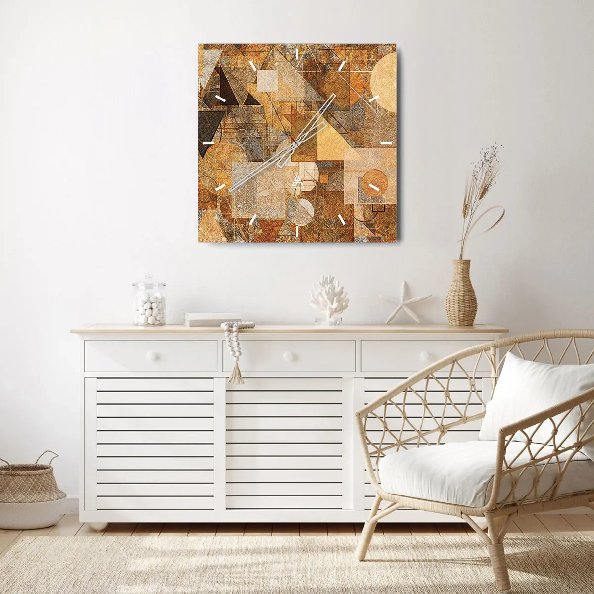Orologio da parete - Orologio in Vetro - Studio cubista in marrone - 30x30 cm