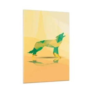 Quadro su vetro - Lupo geometrico in astrazione colorata - 50x70cm - Il lupo solitario - Decorazione murale moderna per soggiorno e camera da letto ARTTOR