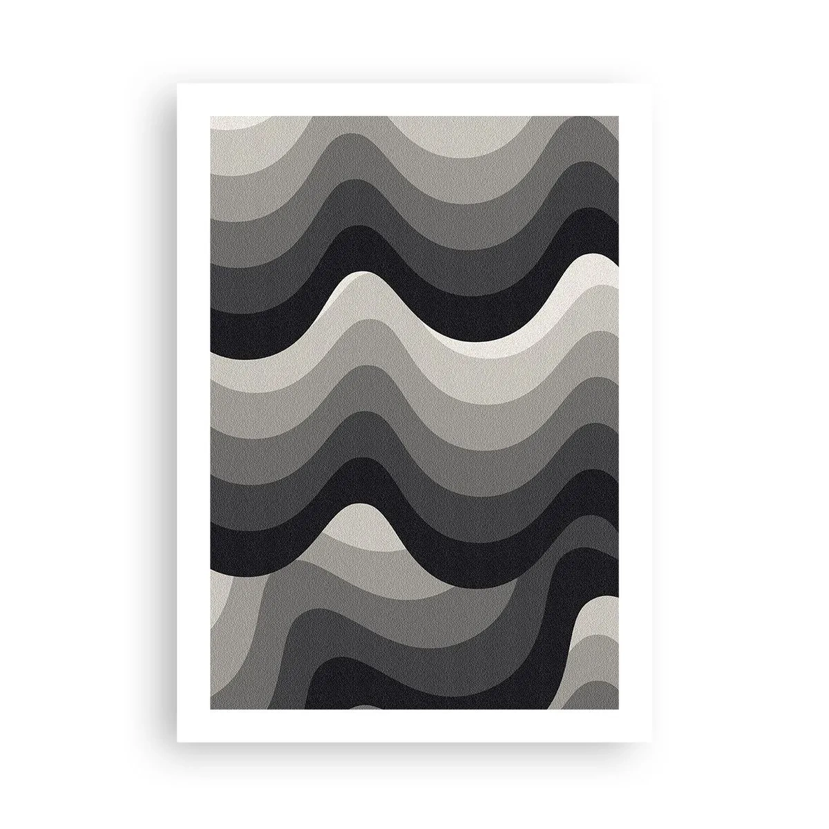 Poster - Onde geometriche nei toni del nero e del grigio - 50x70cm - Un'onda dopo l'altra - Decorazione murale moderna per soggiorno e camera da letto ARTTOR