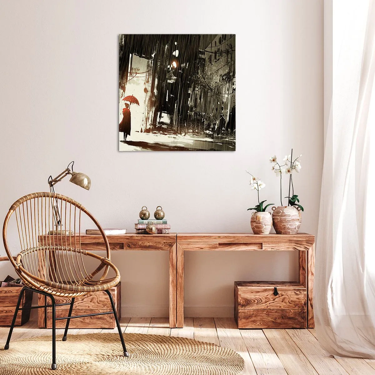 Quadro su tela - Stampe su Tela - La poesia dell'ombrello rosso - 70x70 cm