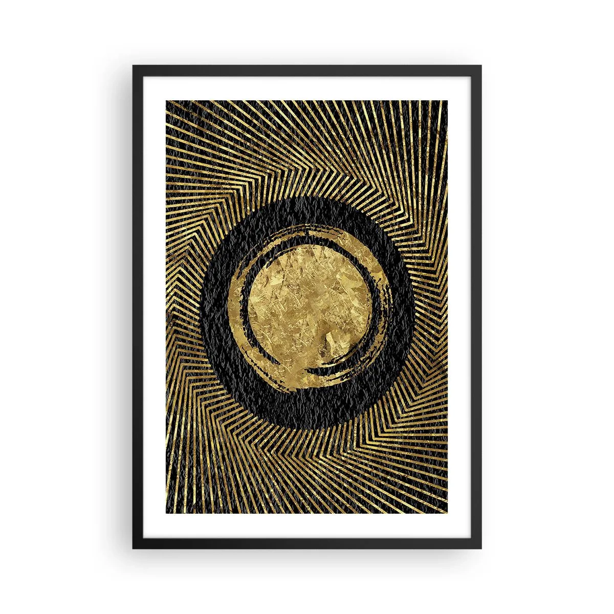 Poster in cornice nera - Astrazione geometrica dorata su sfondo nero - 50x70cm - Composizione glamour - Decorazione murale moderna per soggiorno e camera da letto ARTTOR