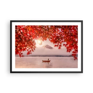 Poster in cornice nera - Una barca su un lago circondata da foglie di acero rosso - 70x50cm - Nell'atmosfera del Giappone - Decorazione murale moderna per soggiorno e camera da letto ARTTOR