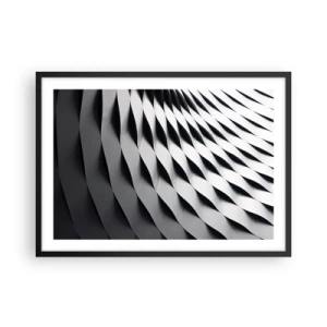 Poster in cornice nera - Motivo geometrico astratto nei toni del bianco e del nero - 70x50cm - Sulla cresta dell'onda - Decorazione murale moderna per soggiorno e camera da letto ARTTOR
