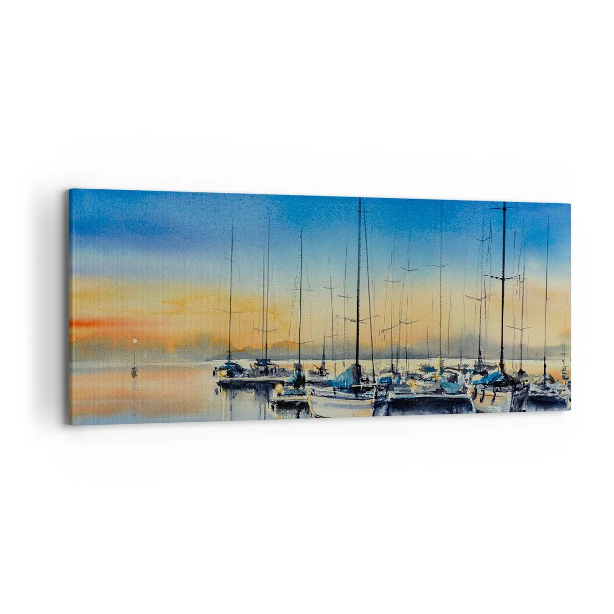 Quadro su tela - Stampe su Tela - Porto degli yacht al tramonto con riflessi sull'acqua - 120x50cm - La fine di una buona giornata - Decorazione murale moderna per soggiorno e camera da letto ARTTOR