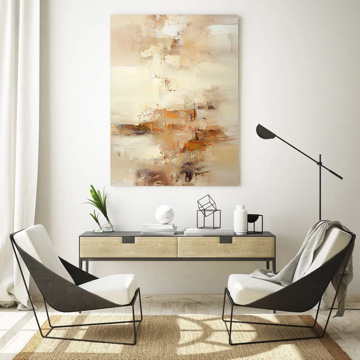 Quadro su vetro - Una composizione astratta nelle calde tonalità del giallo e del marrone. - 80x120cm - L'anima dell'ambra - Decorazione murale moderna per soggiorno e camera da letto ARTTOR