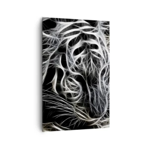 Quadro su tela - Stampe su Tela - Un motivo astratto che raffigura la sagoma di un gatto su uno sfondo nero. - 80x120cm - Studio di leggerezza felina - Decorazione murale moderna per soggiorno e camera da letto ARTTOR
