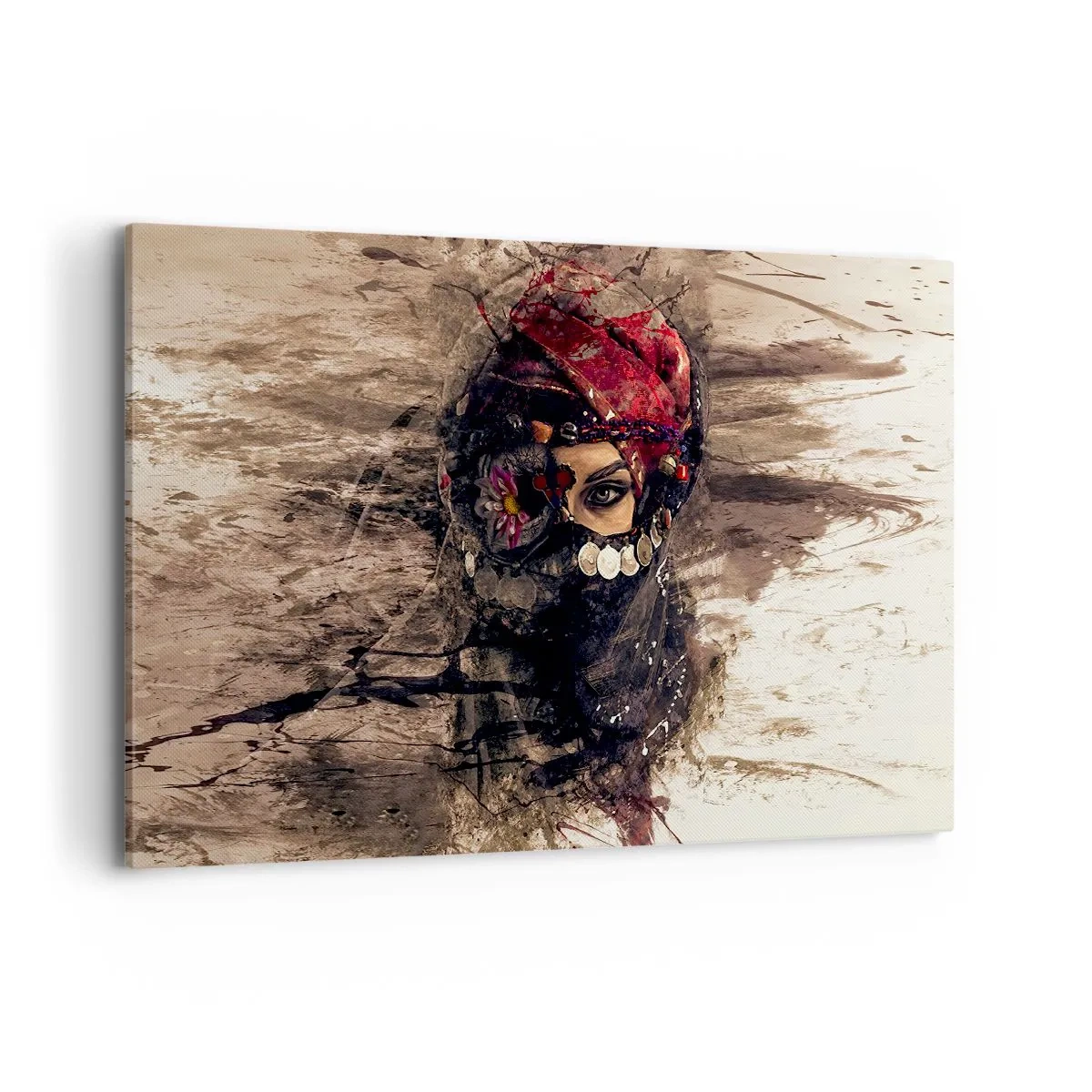 Quadro su tela - Stampe su Tela - Ritratto artistico di una donna in abiti orientali su uno sfondo astratto. - 120x80cm - Quantomeno inquietante - Decorazione murale moderna per soggiorno e camera da letto ARTTOR